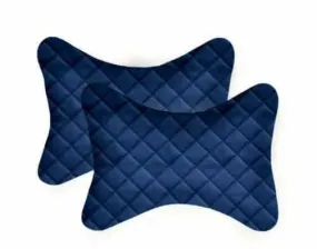 Lushomes Car Neck Rest Pillow Set, Quilted Velvet Foam Support, 6x10", Blue (2 Pcs)