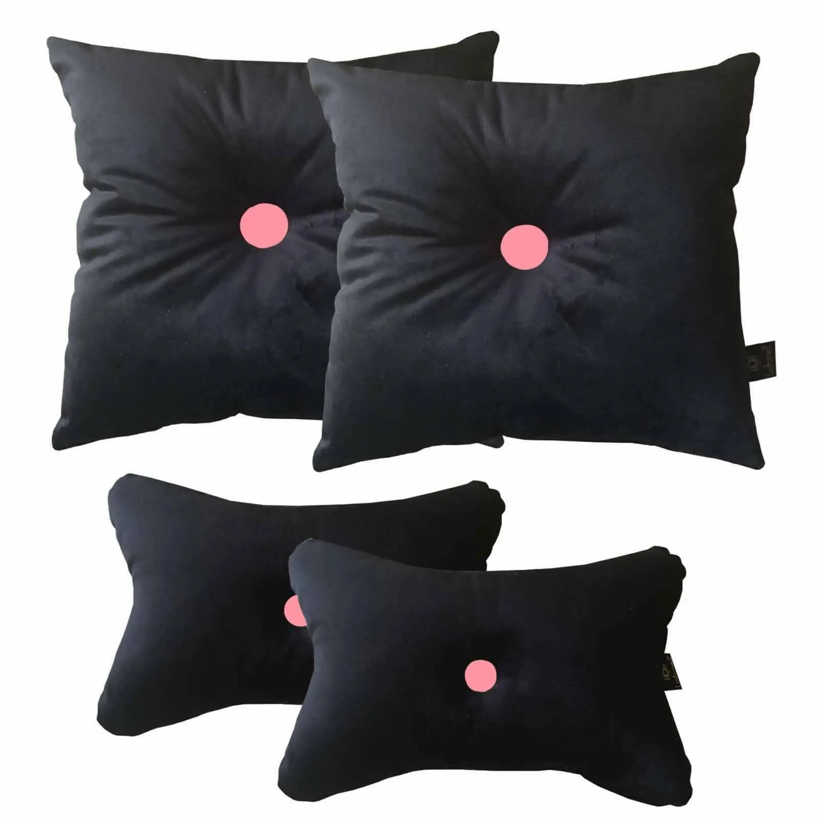 Lushomes Car Pillow Set, Black Velvet with Pink, Set of 4