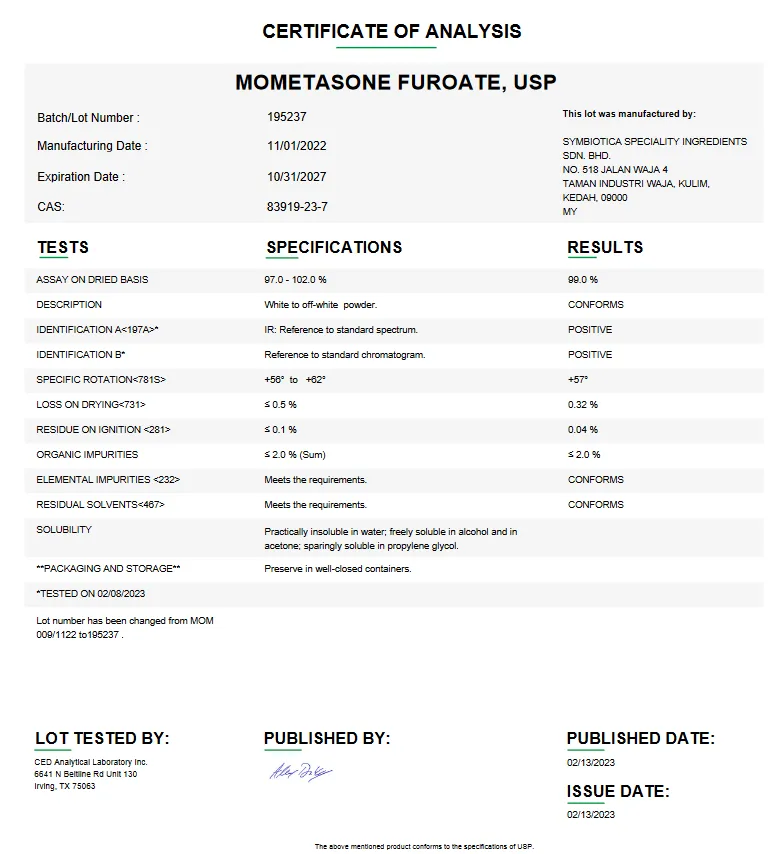 Mometasone Furoate USP For Compounding (API)