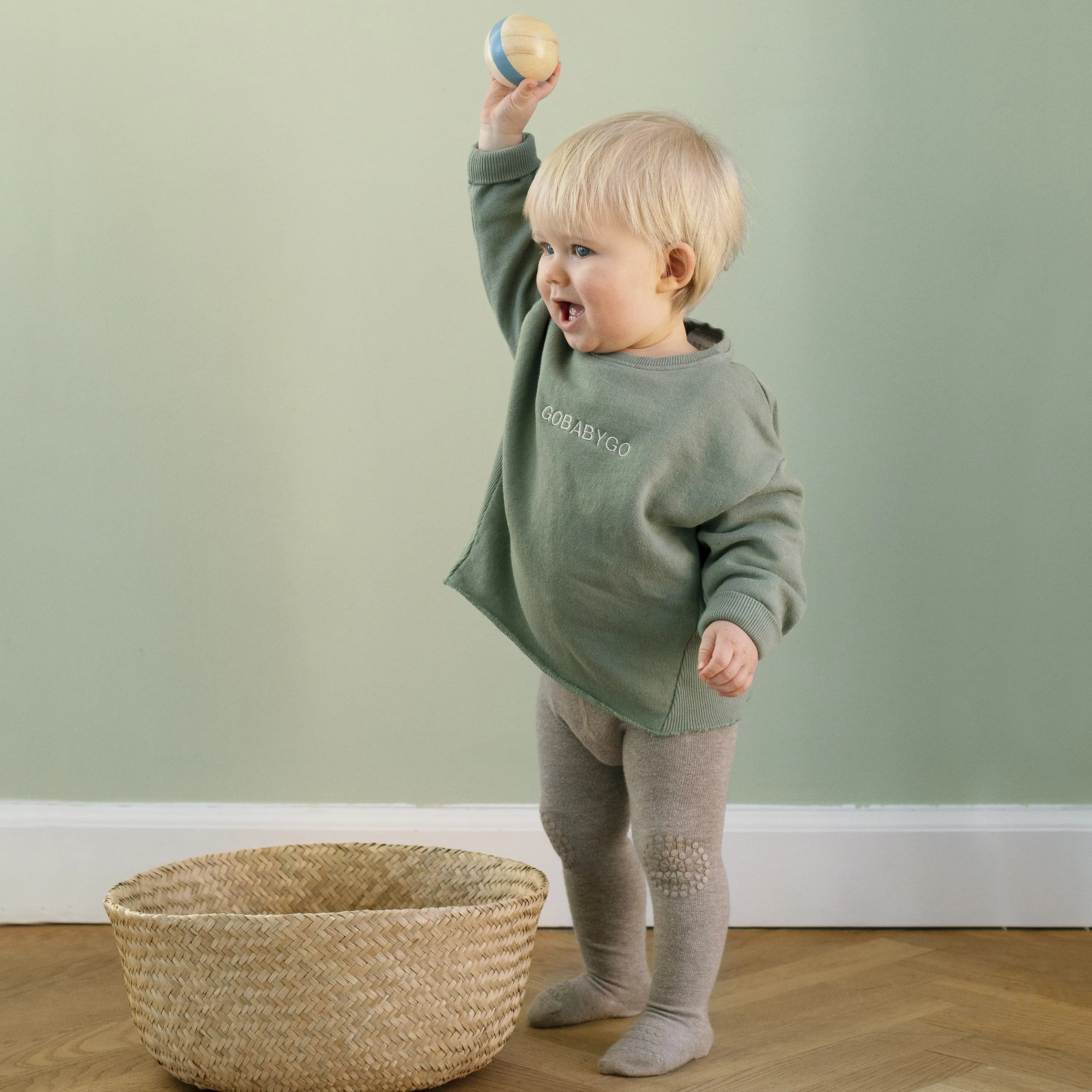 Non-slip crawling tights with grip for babies and toddlers - organic cotton - Sand