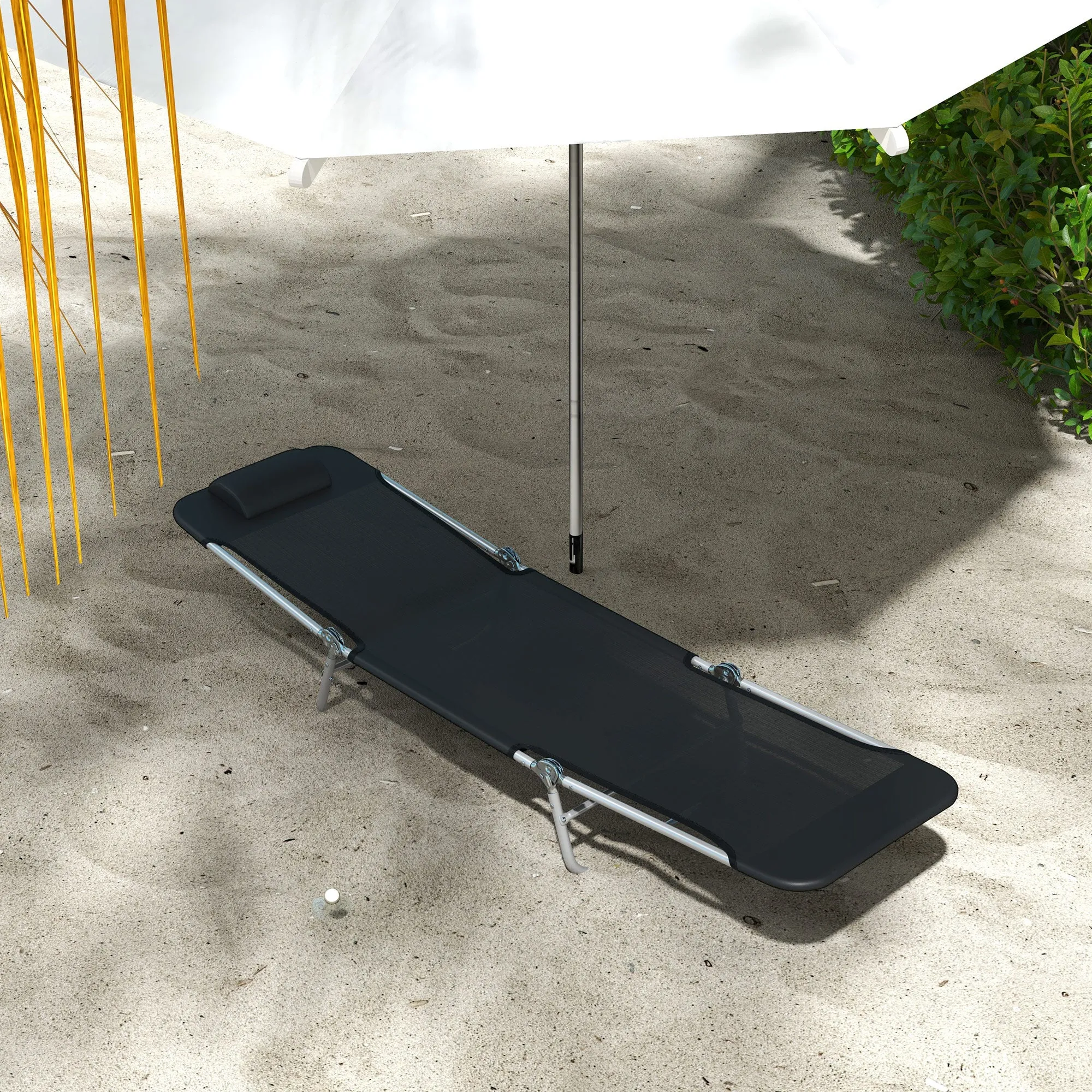 Outsunny 2 Pieces Sun Loungers Foldable Reclining Chair with Headrest Black