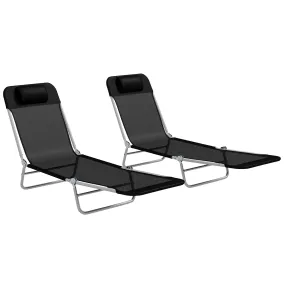 Outsunny 2 Pieces Sun Loungers Foldable Reclining Chair with Headrest Black