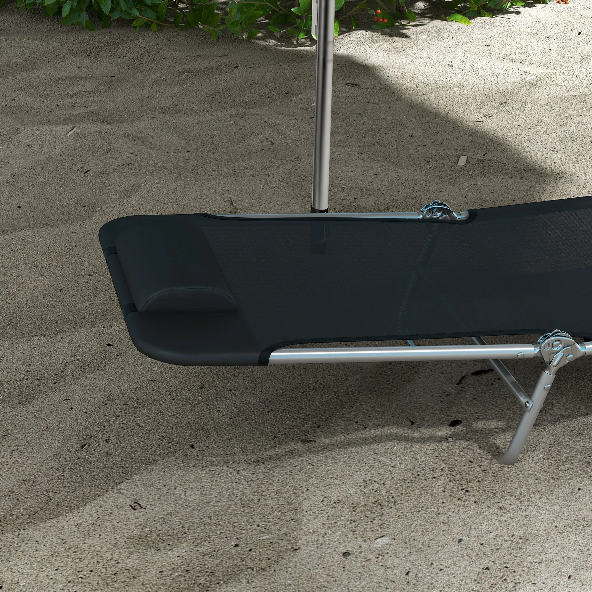 Outsunny 2 Pieces Sun Loungers Foldable Reclining Chair with Headrest Black