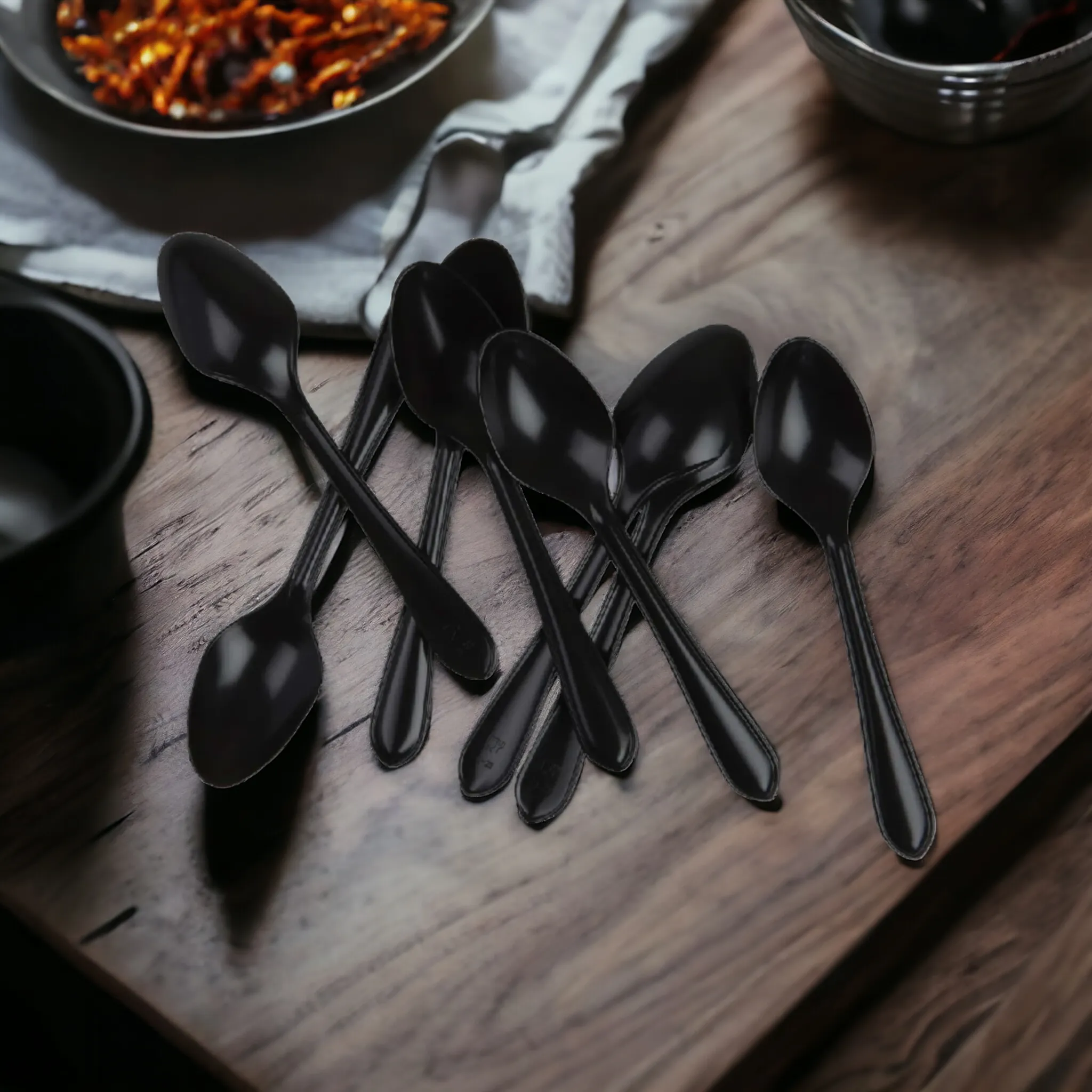 Plastic Disposable Dessert Spoons Black 12cm 100pack