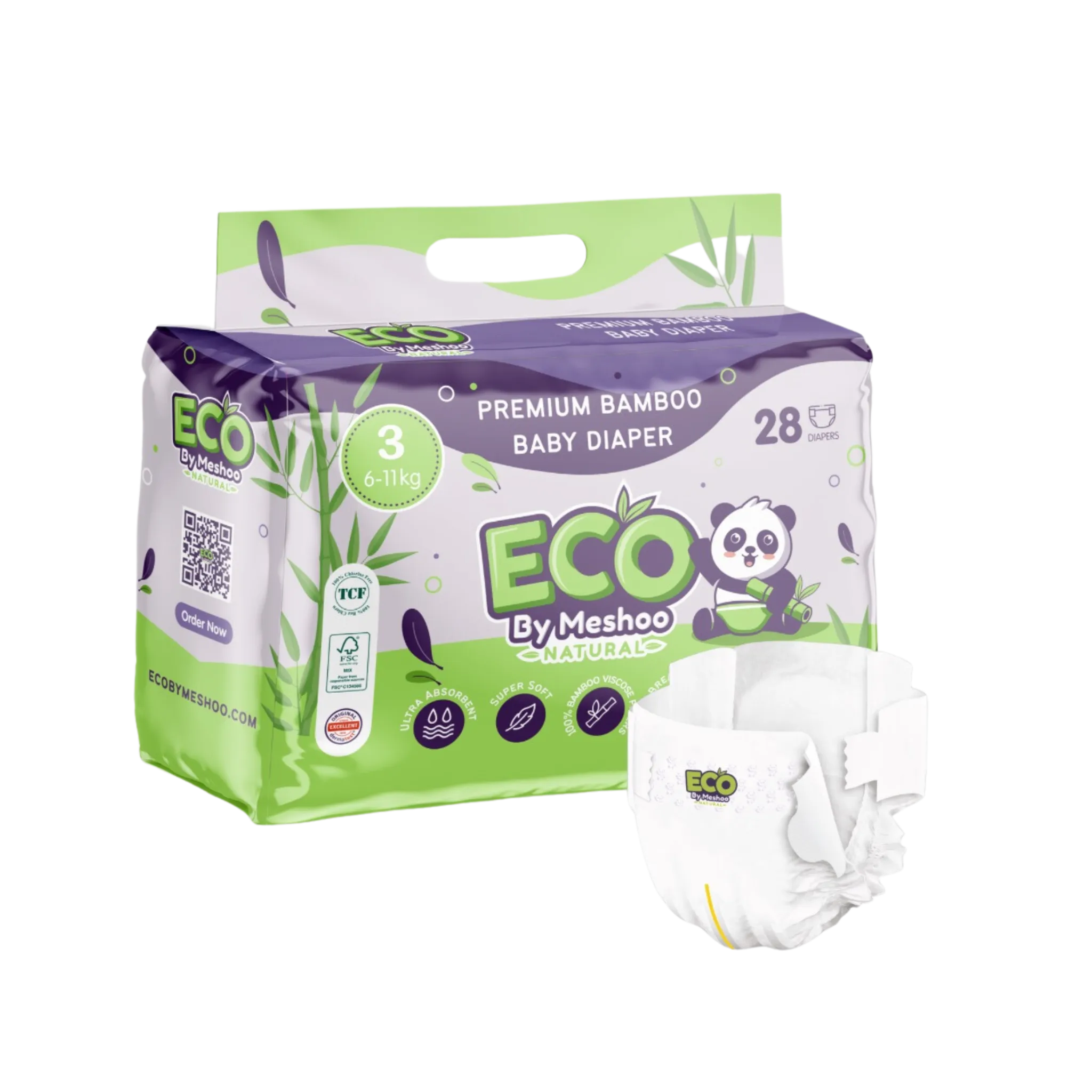 Premium Bamboo Diaper Size 3 (6-11 kg ) 28 pcs