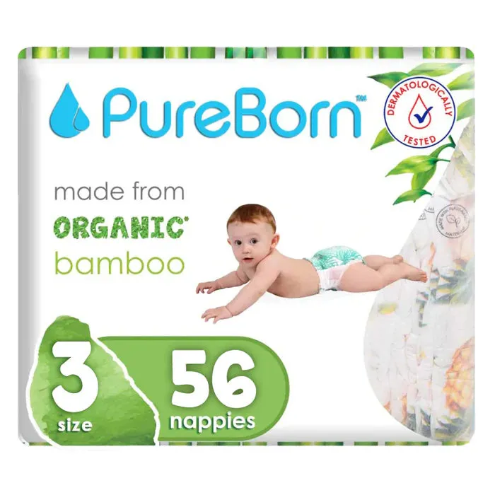 Pure Born Organic Bamboo Diapers Size 3 - (Pack of 56)