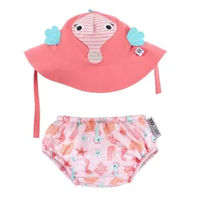 Reusable Baby Swim Diaper & Sun Hat Set - Seahorse