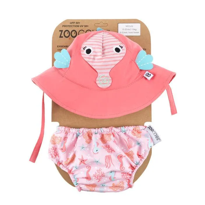 Reusable Baby Swim Diaper & Sun Hat Set - Seahorse