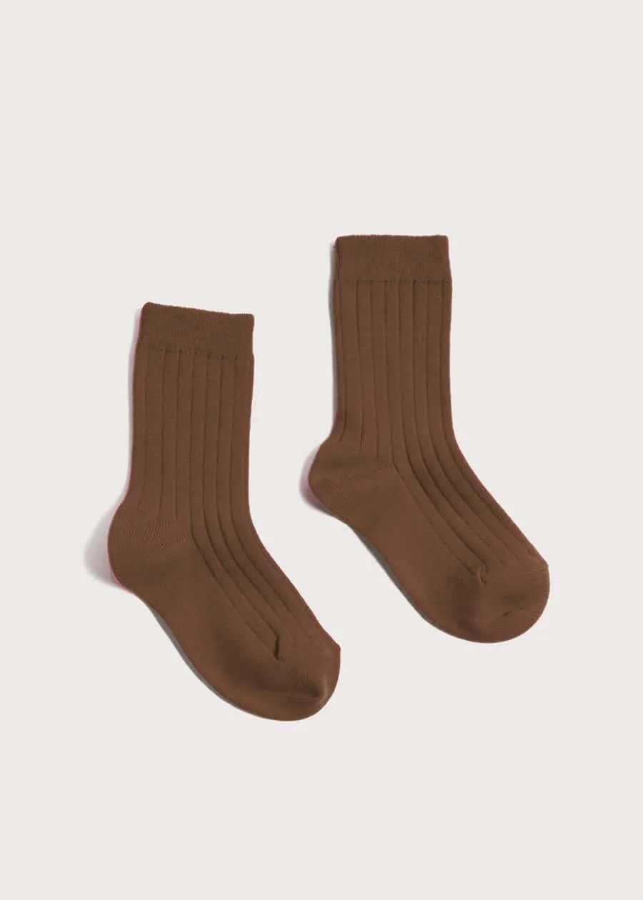Ribbed Short Socks in Chocolate Brown (0mths-10yrs)