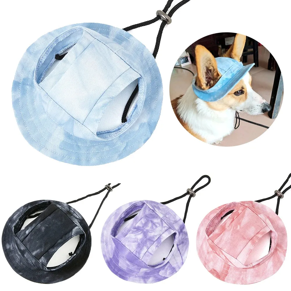 Sun Protection Dog Hat with Ear Holes: Stylish Tie-Dye Baseball Cap for Small to Medium Dogs and Cats - Ideal for Chihuahua Grooming and Outdoor Activities